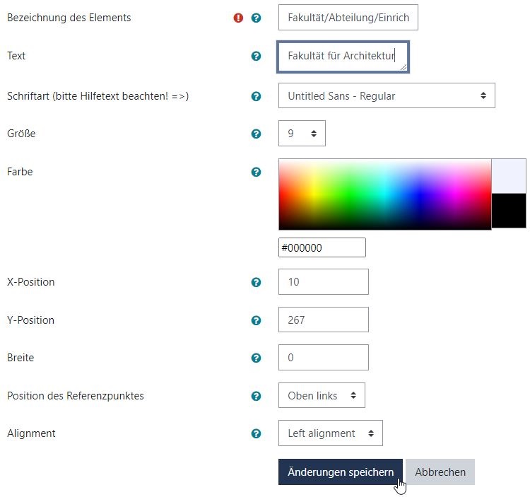 Platzhalter-Text ändern und speichern