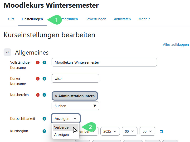 Kurseinstellungen < Kurssichtbarkeit < verbergen