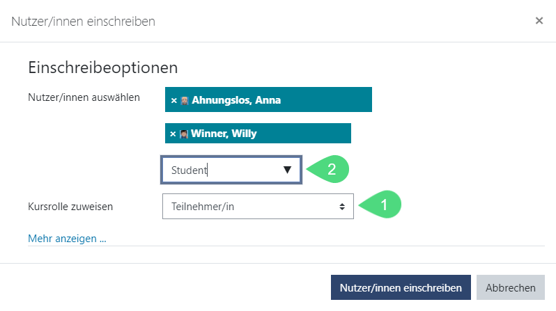 Teilnehmer/innen einschreiben